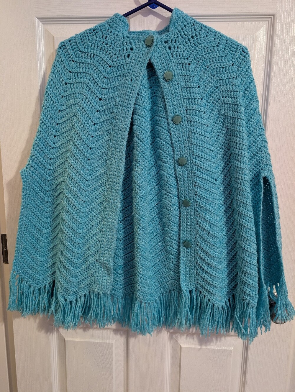 70's Handmade Vintage Crochet Women's Cape Shawl Capelet Teal Blue One Size